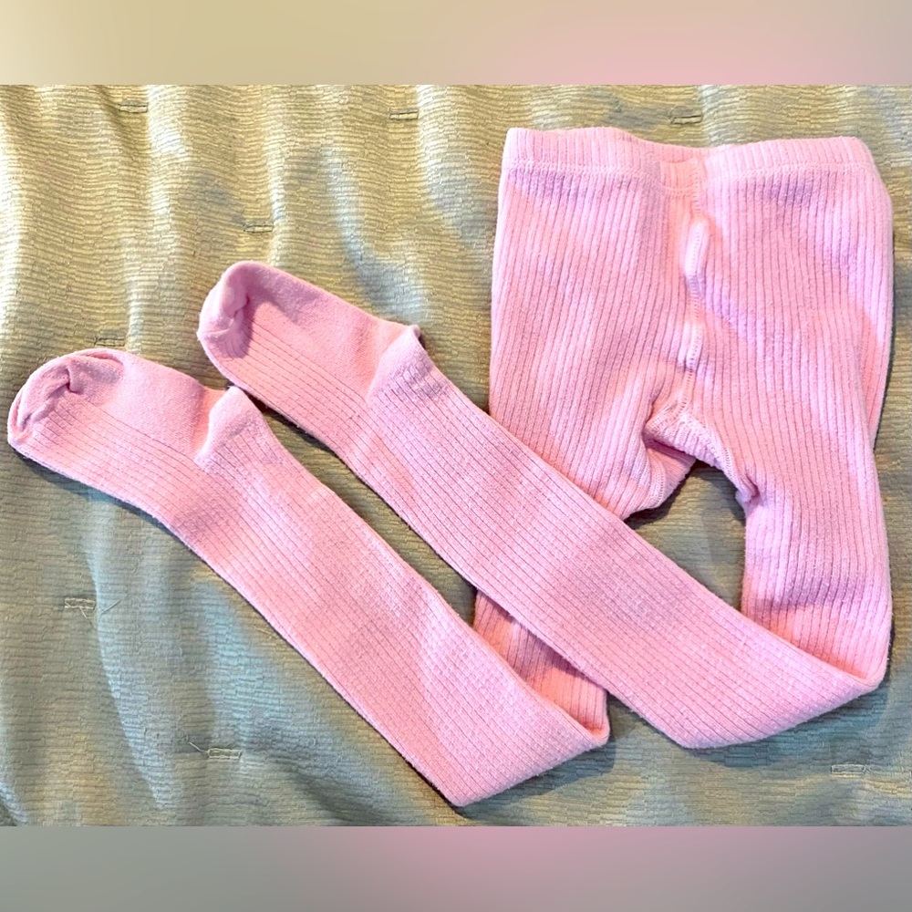 EUC Pink Ribbed Knit Tights. Size 4-6.